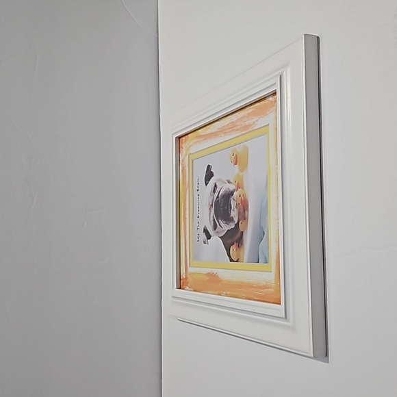 Let the Grooming Begin Framed Bulldog w/ Rubber Duck Picture White Orange Yellow - Picture 3 of 11